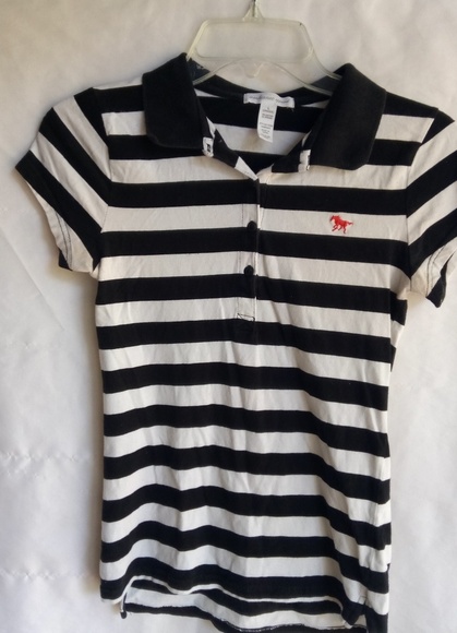 Ambiance S Red Mustang Striped Capped Sleeve Polo Top - Picture 1 of 3